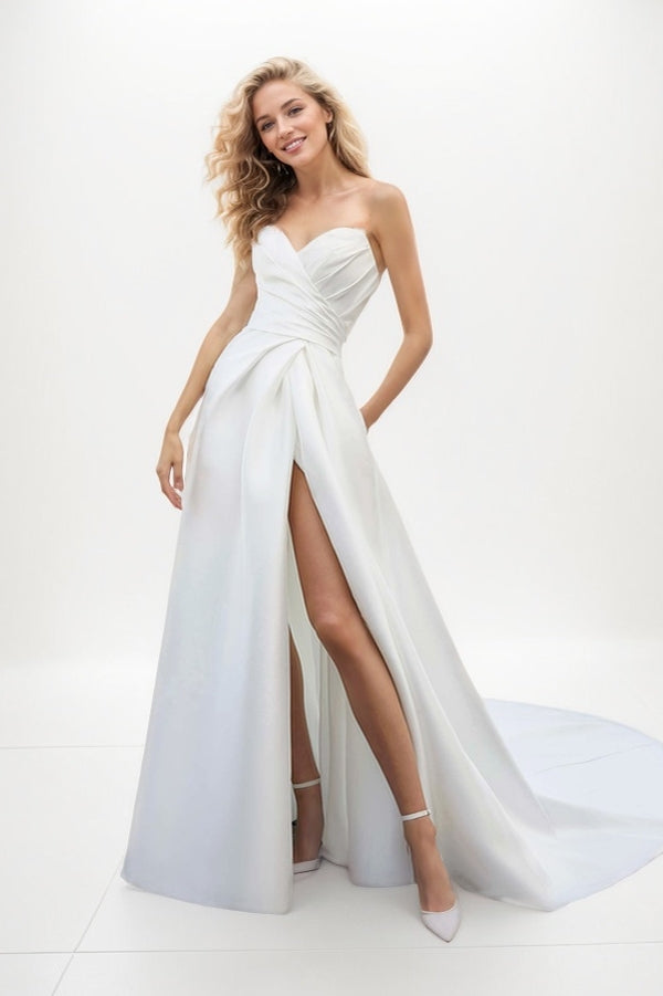 A-Line Court Train Satin Wedding Dress CW3450