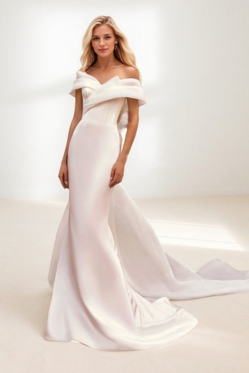 Trumpet-Mermaid Sweep-Brush Train Satin Wedding Dress CW3459