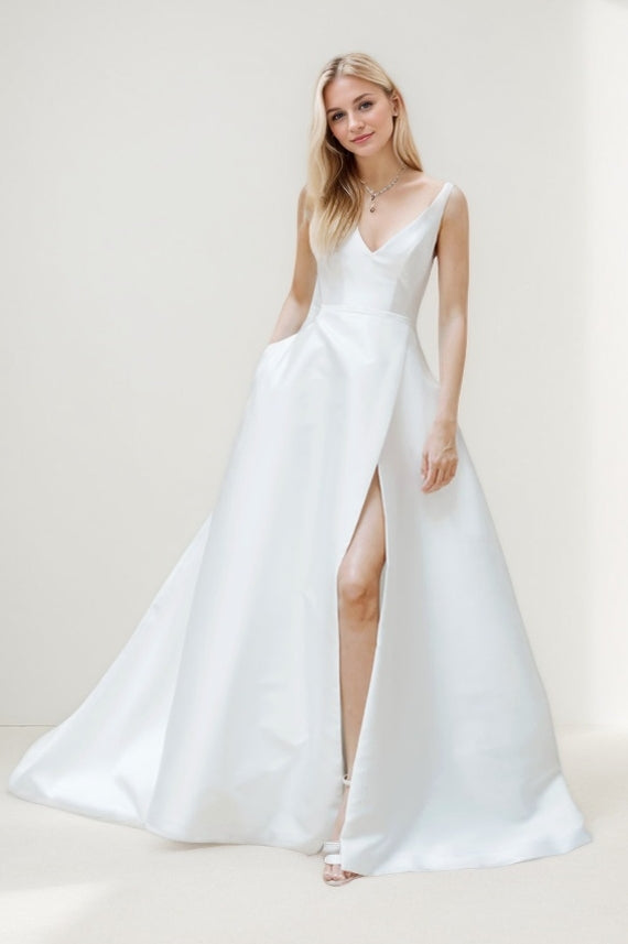 A-Line Court Train Satin Wedding Dress CW3463