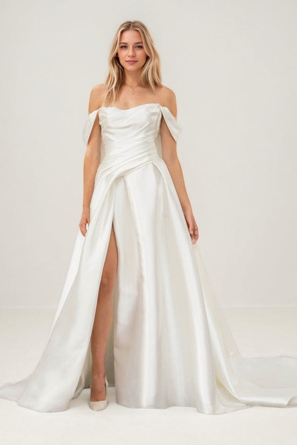 A-Line Court Train Satin Wedding Dress CW3466