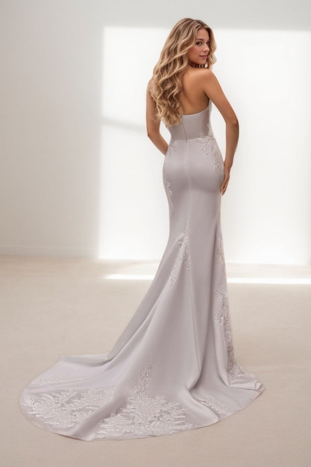 A-Line Court Train Lace Satin Wedding Dress CW3467