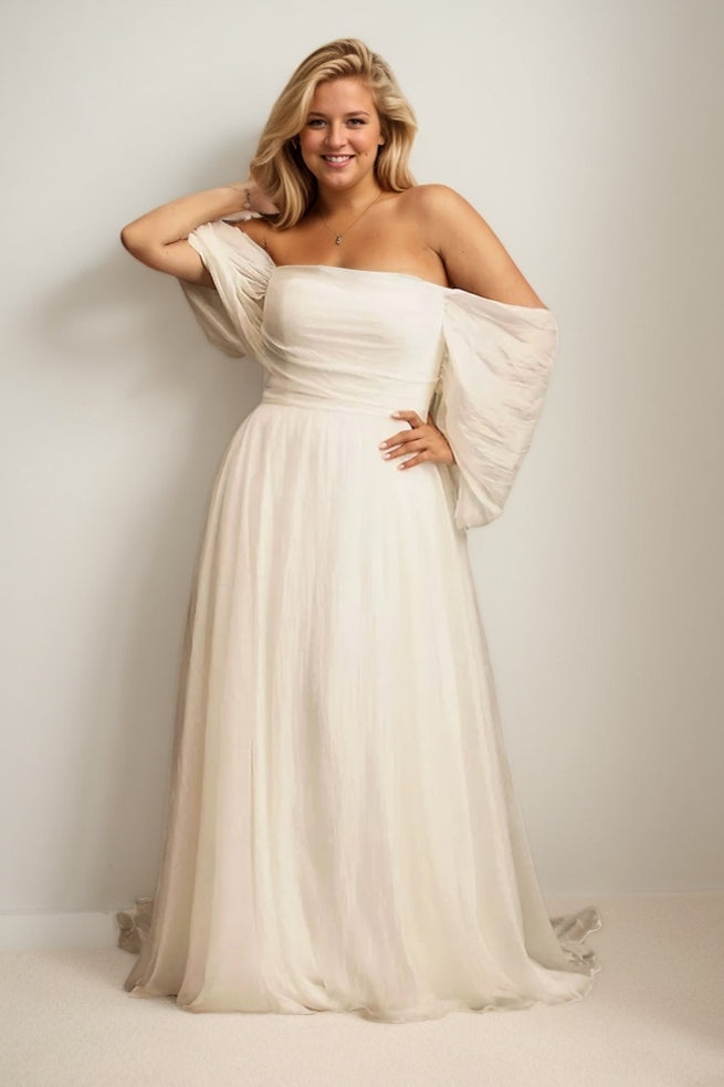 A-Line Sweep-Brush Train Chiffon Wedding Dress CW3471