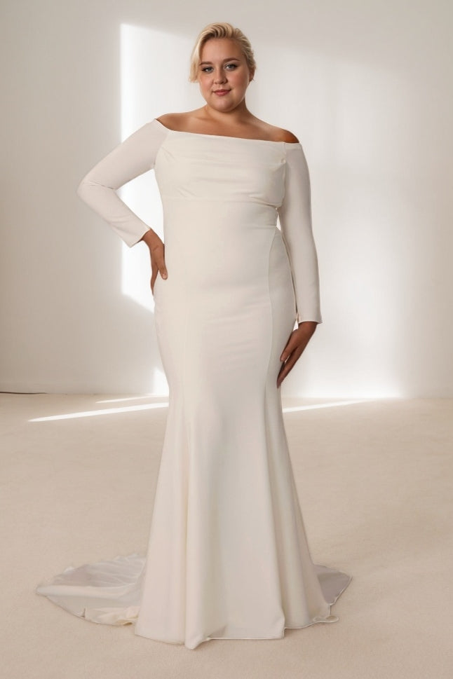 Sheath-Column Chapel Train Elastic Cloth Wedding Dress CW3475