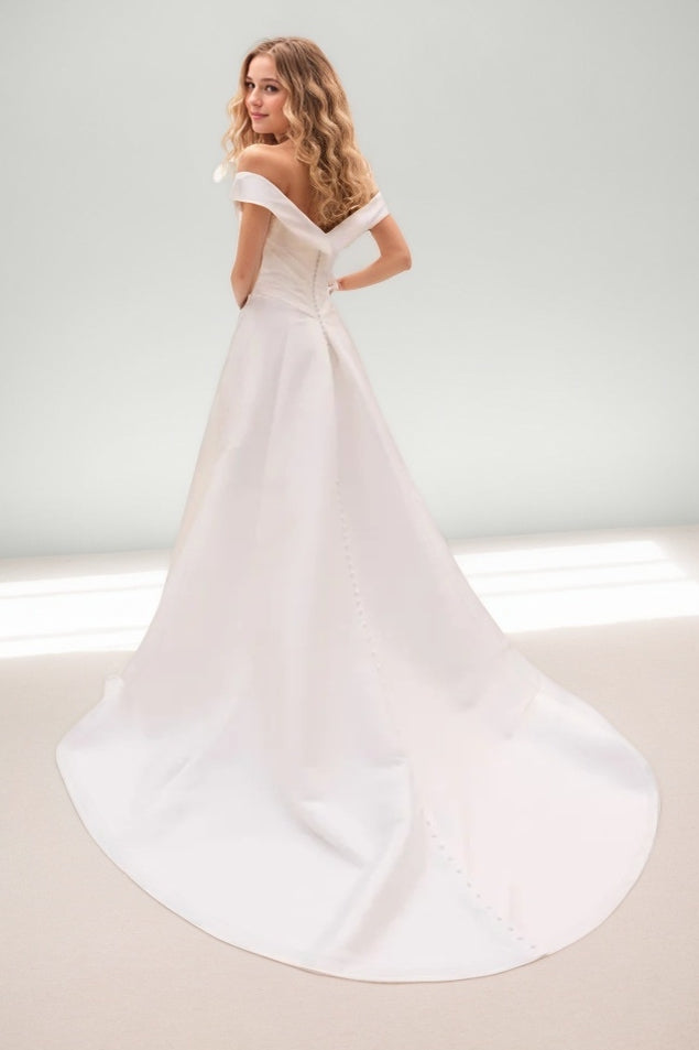 A-Line Sweep-Brush Train Mikado Wedding Dress CW3479