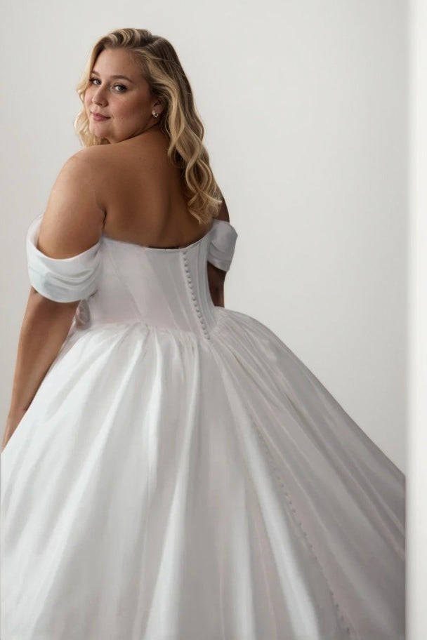 A-Line Sweep-Brush Train Taffeta Wedding Dress CW3483