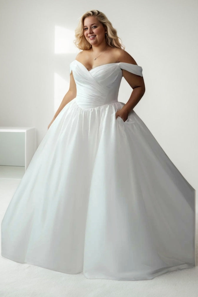 A-Line Sweep-Brush Train Taffeta Wedding Dress CW3483