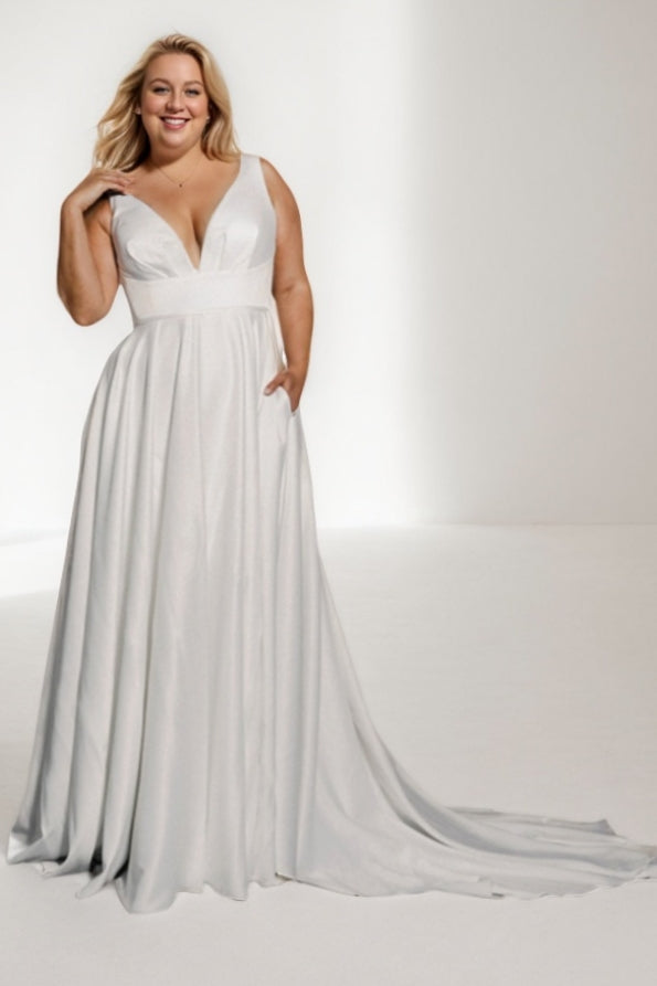 A-Line Court Train Satin Wedding Dress CW3484