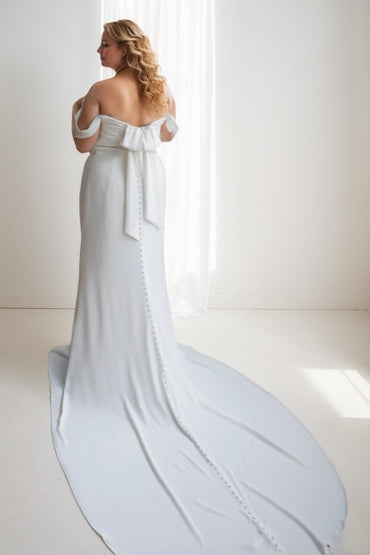 Sheath-Column Court Train Elastic Cloth Wedding Dress CW3485