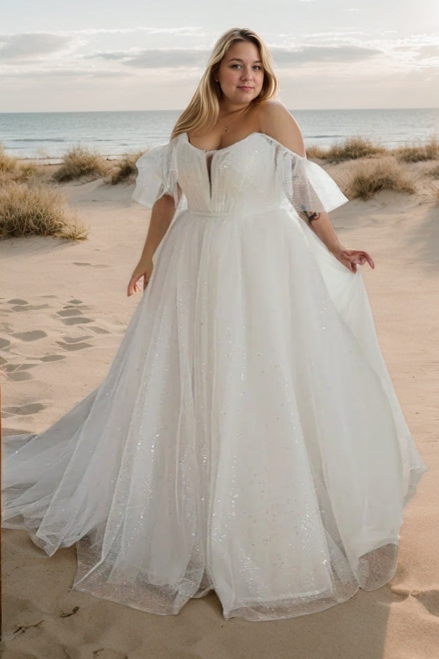 A-Line Court Train Sparkle Tulle Wedding Dress CW3486