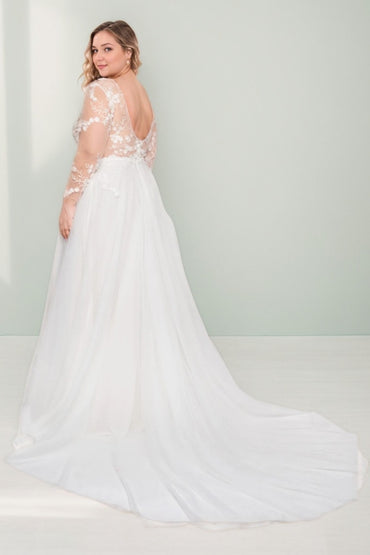 A-Line Sweep-Brush Train Lace Tulle Wedding Dress CW3493