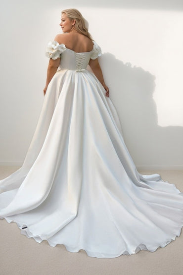 A-Line Court Train Satin Wedding Dress CW3494