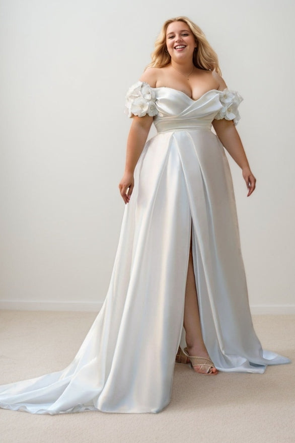 A-Line Court Train Satin Wedding Dress CW3494