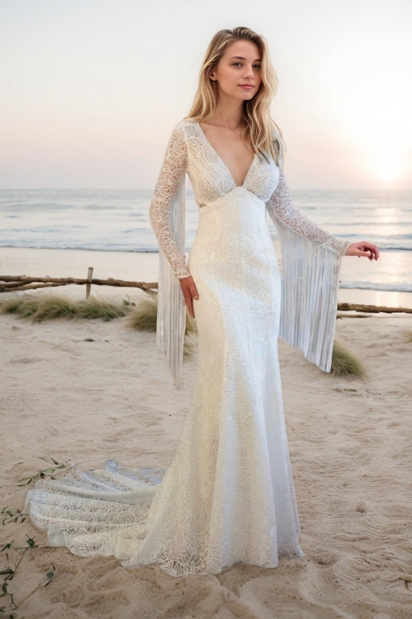 Trumpet-Mermaid Sweep-Brush Train Lace Wedding Dress CW3499