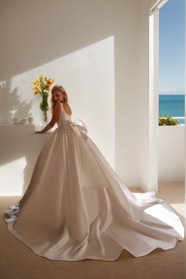 A-Line Court Train Satin Wedding Dress CW3503