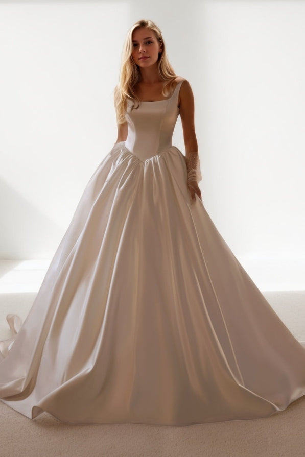 A-Line Court Train Satin Wedding Dress CW3503