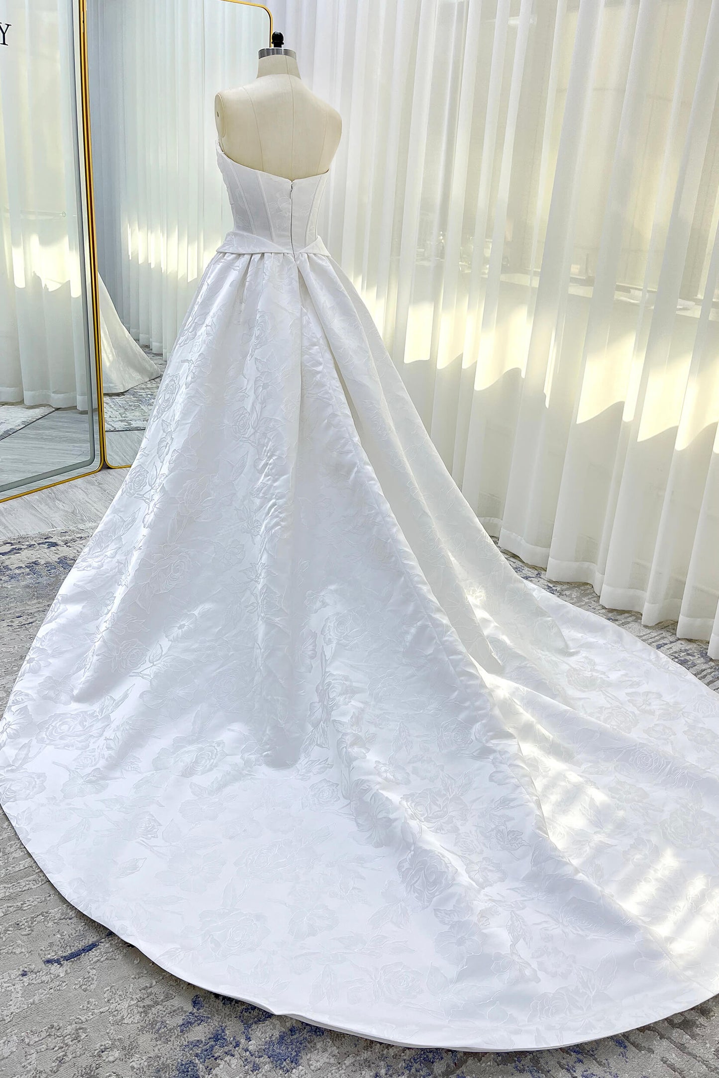 Ball Gown Court Train Jacquard Satin Wedding Dress CW3531