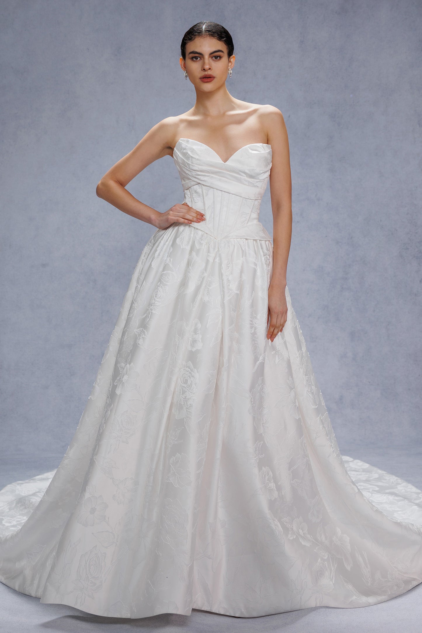 Ball Gown Court Train Jacquard Satin Wedding Dress CW3531