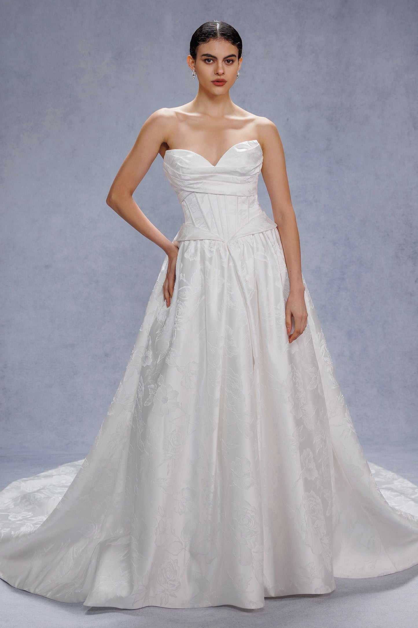 Ball Gown Court Train Jacquard Satin Wedding Dress CW3531