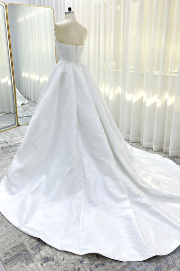 Ball Gown Court Train Jacquard Satin Wedding Dress CW3532