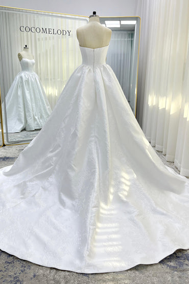 Ball Gown Court Train Jacquard Satin Wedding Dress CW3533