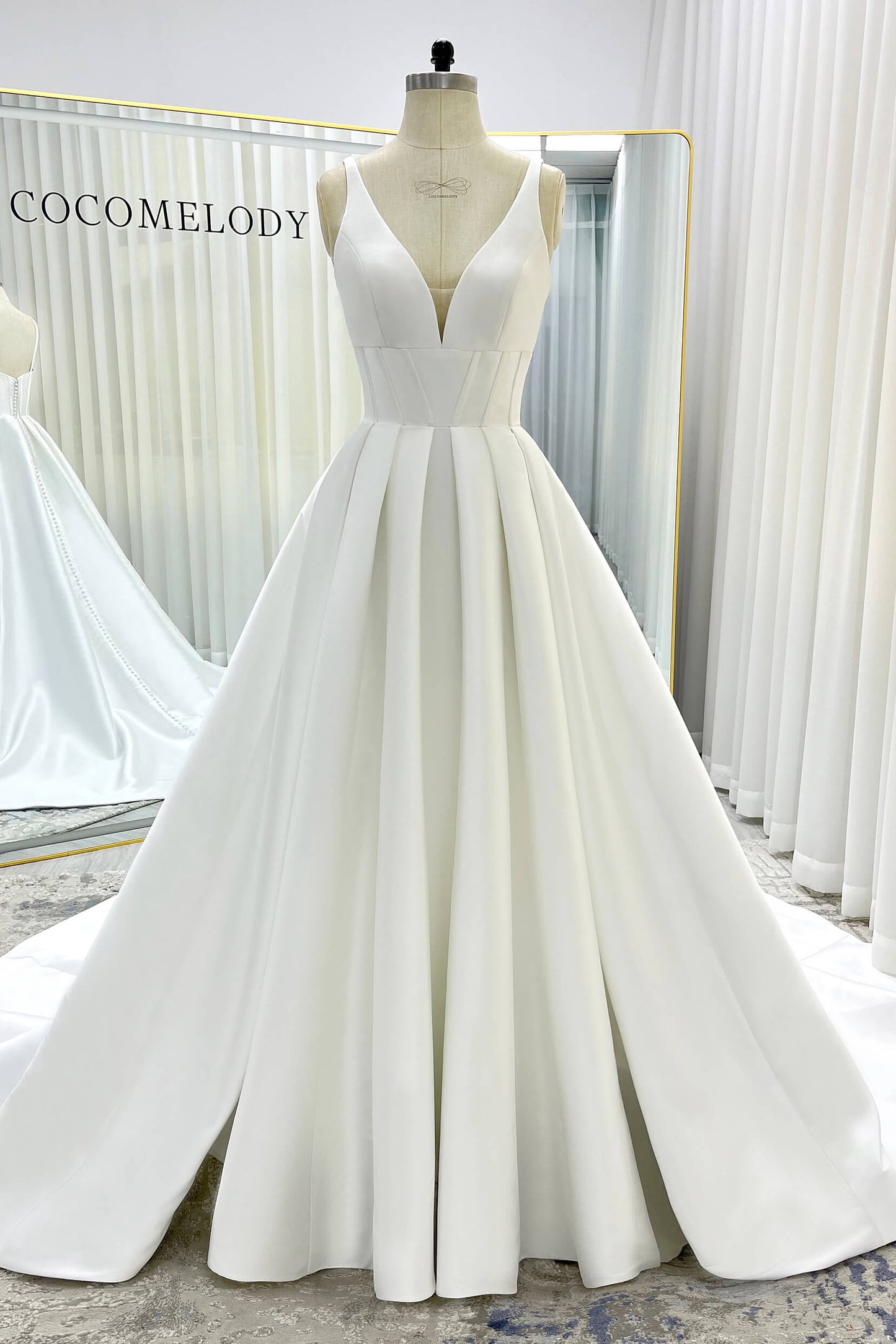 A-Line Court Train Mikado Wedding Dress CW3534