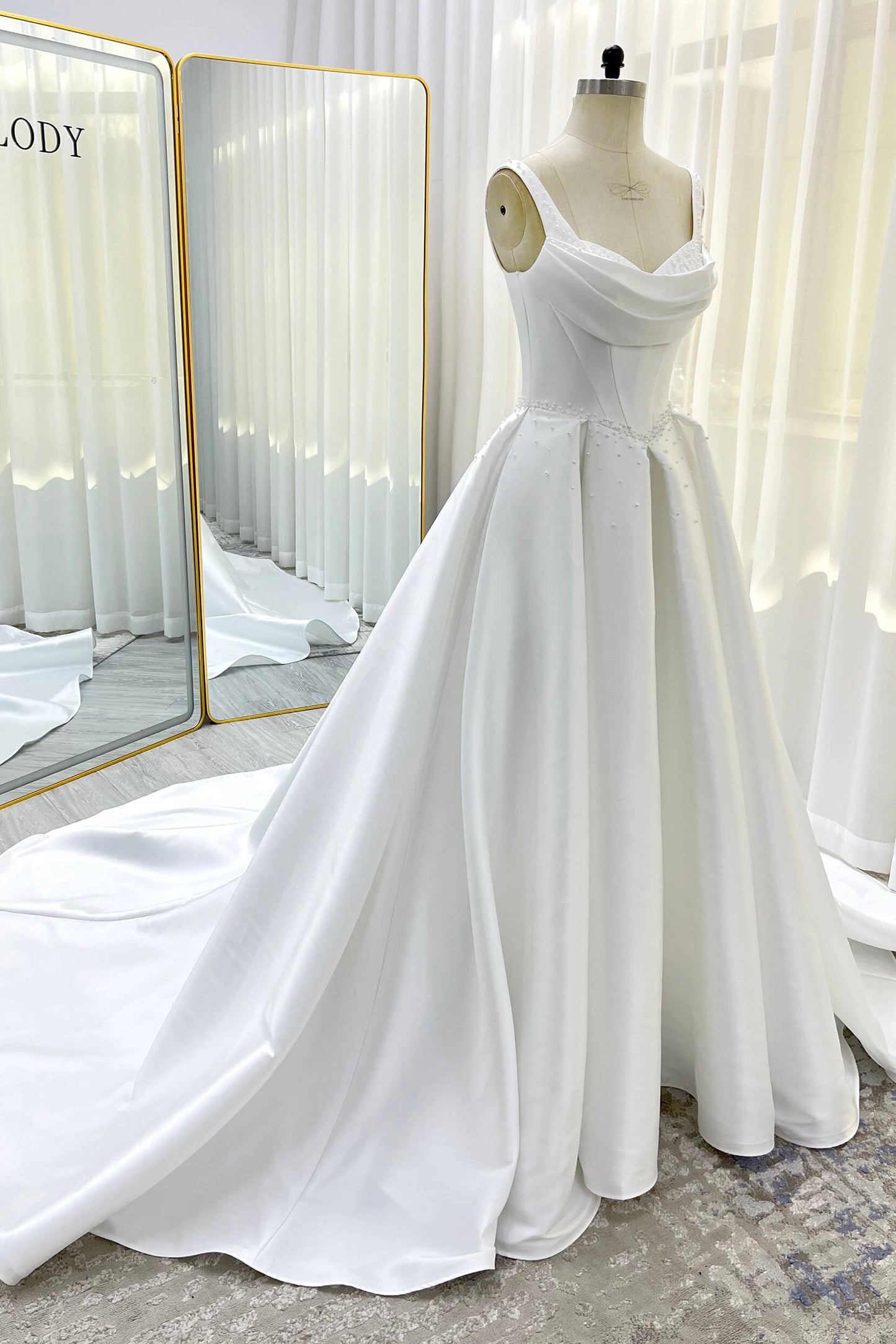 A-Line Court Train Mikado Wedding Dress CW3535