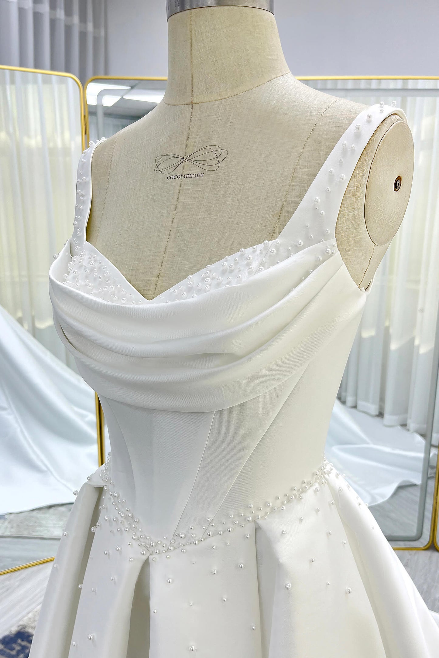 A-Line Court Train Mikado Wedding Dress CW3535