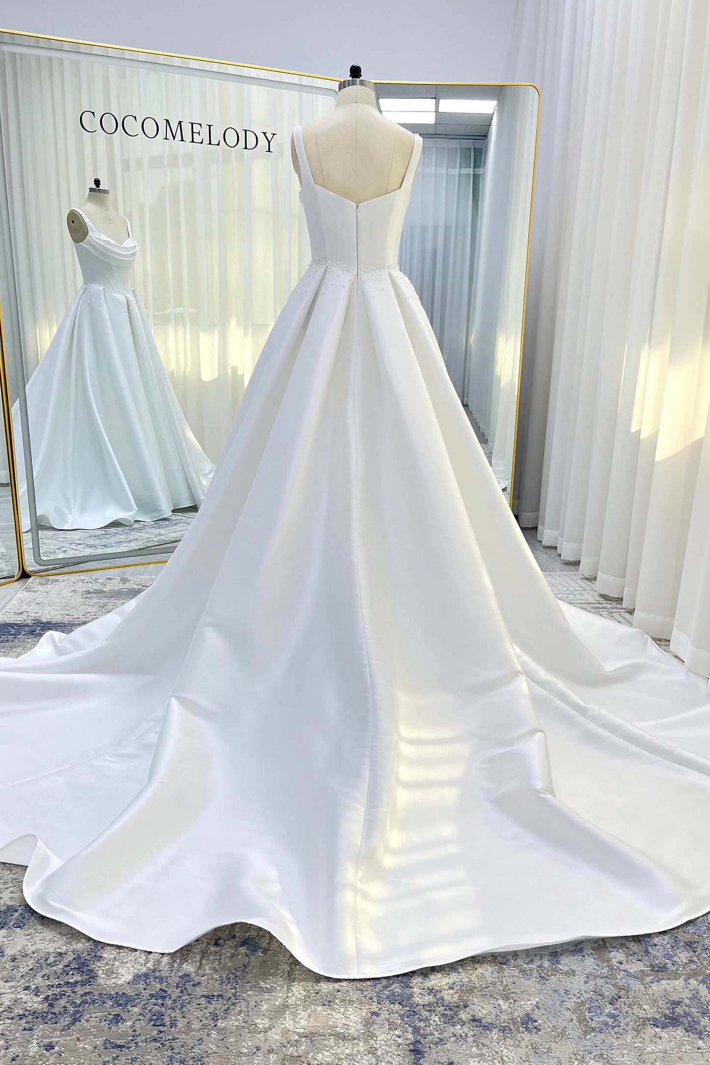 A-Line Court Train Mikado Wedding Dress CW3535