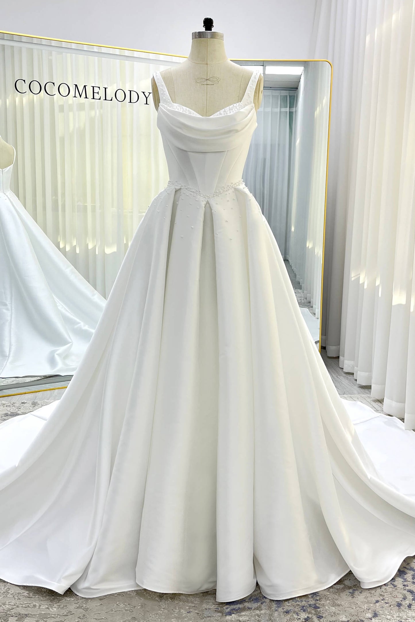 A-Line Court Train Mikado Wedding Dress CW3535