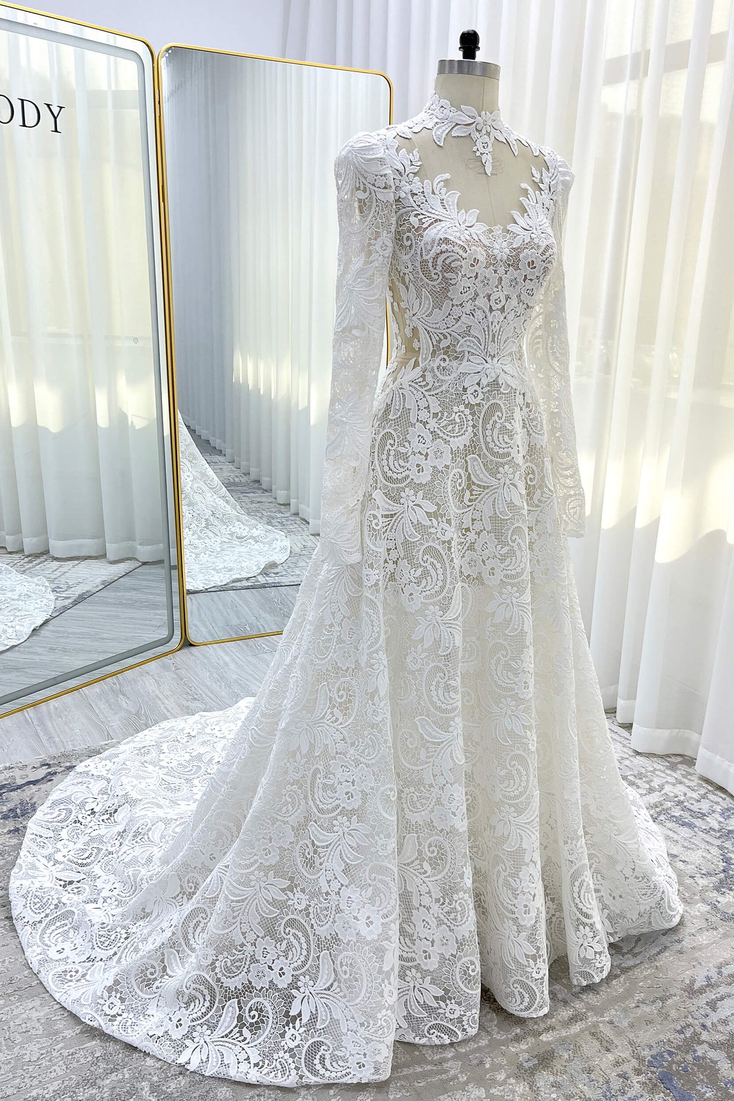 A-Line Court Train Lace Tulle Wedding Dress CW3538