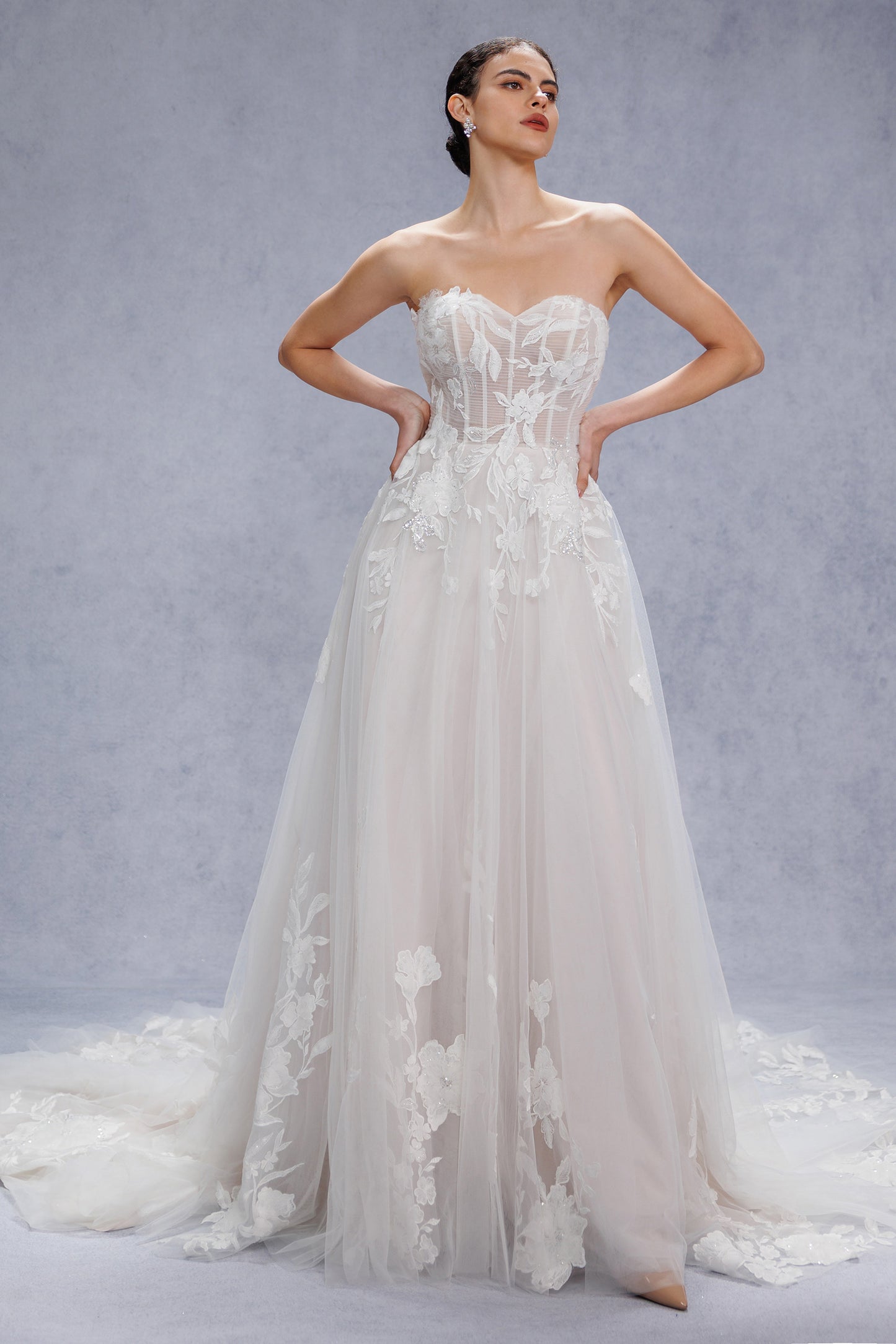 A-Line Court Train Lace Tulle Wedding Dress CW3539