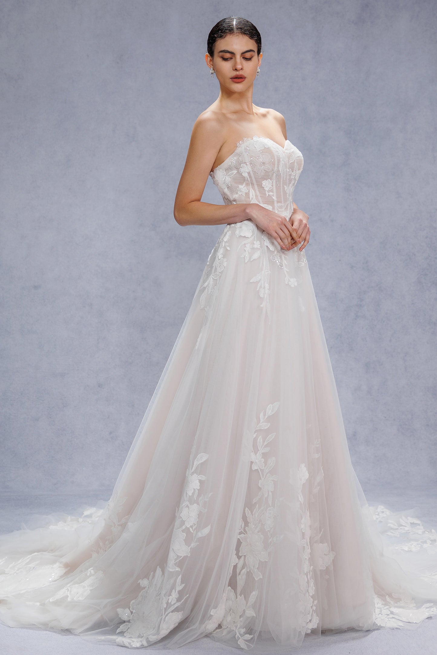 A-Line Court Train Lace Tulle Wedding Dress CW3539