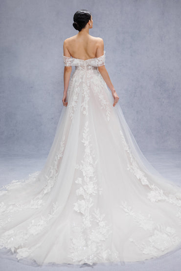 A-Line Court Train Lace Tulle Wedding Dress CW3539