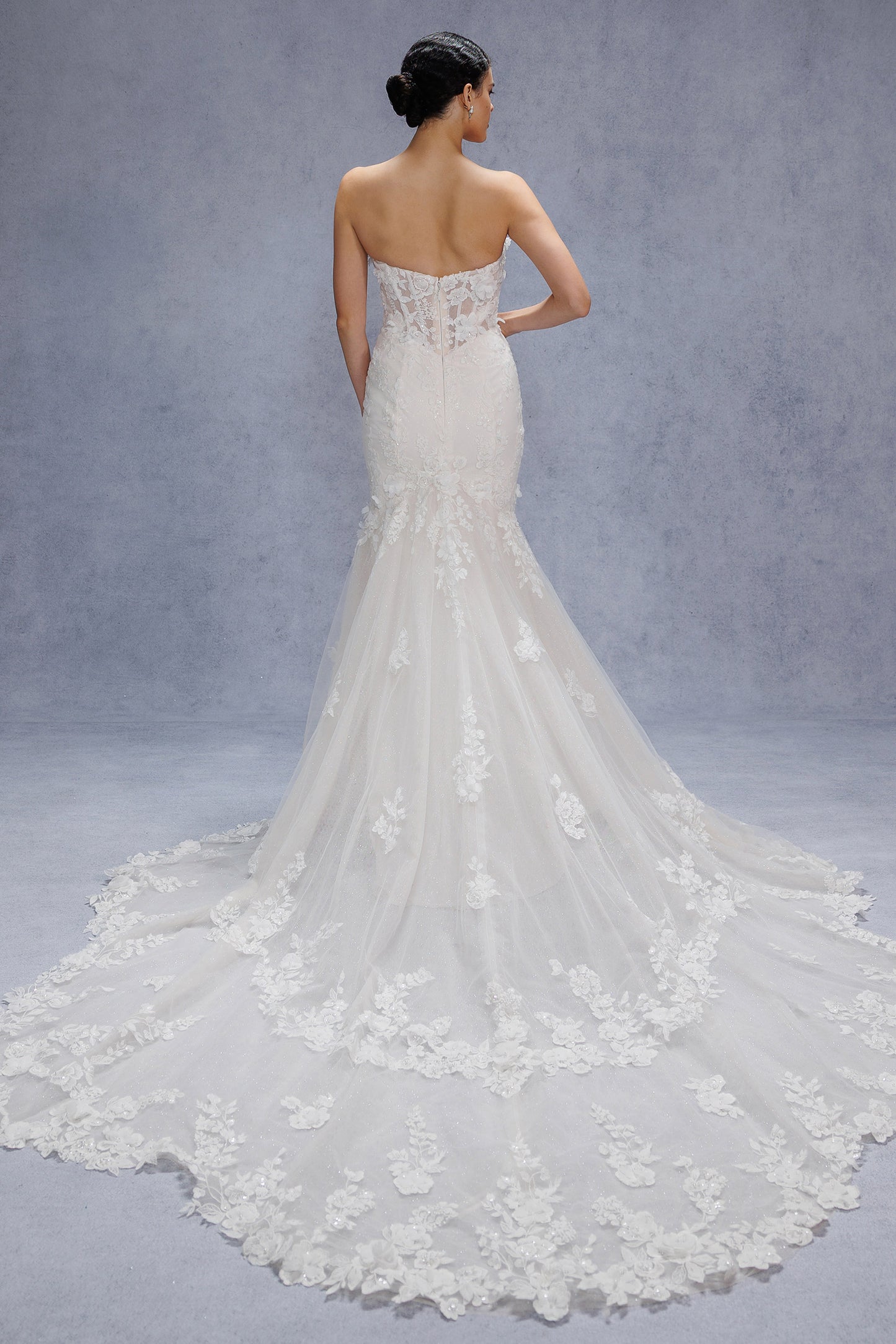 Trumpet-Mermaid Chapel Train Lace Tulle Wedding Dress CW3541