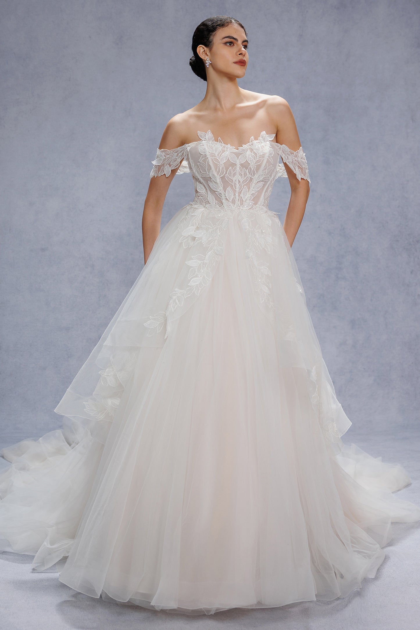 Ball Gown Court Train Lace Tulle Wedding Dress CW3543