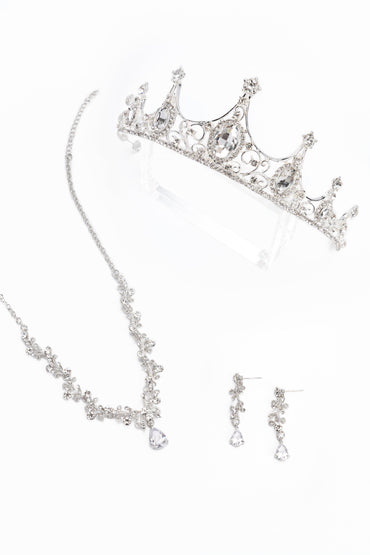 Crystals Rhinestone Tiara Necklace Earrings Jewelry CY0064