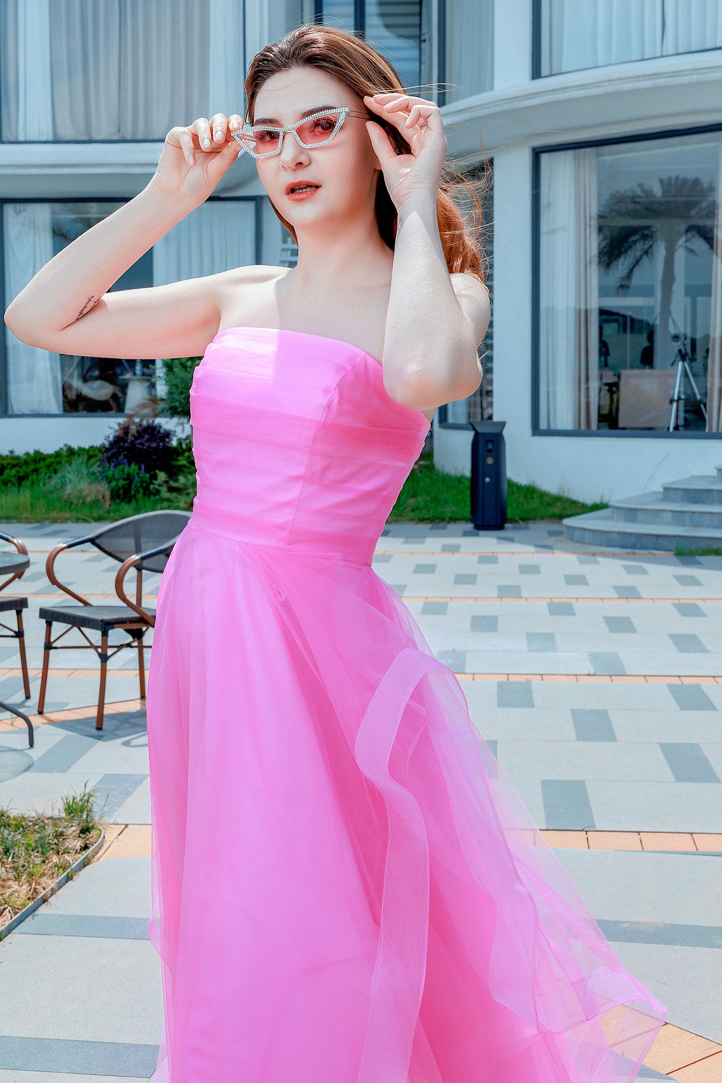 A-Line Floor Length Tulle Prom Dress CS0497