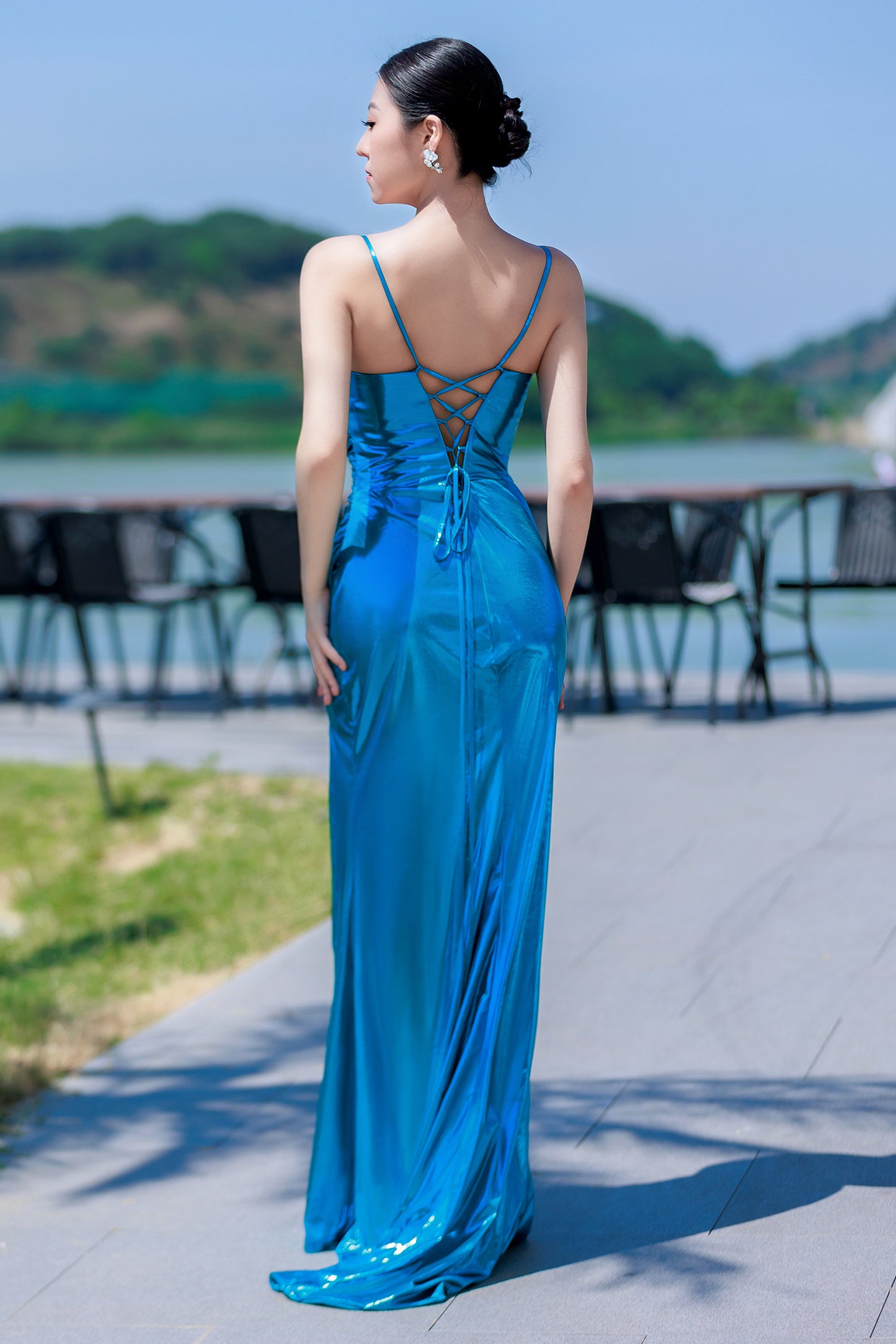 Sheath-Column Floor Length Hot Stamping Cloth Prom Dress CS0502