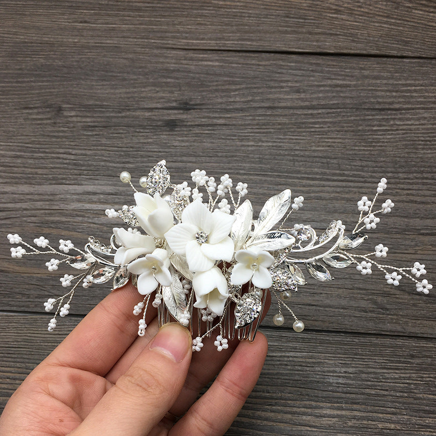 Handmade flowers for the bride Combs pearl headband wedding dress accessories 606964140214