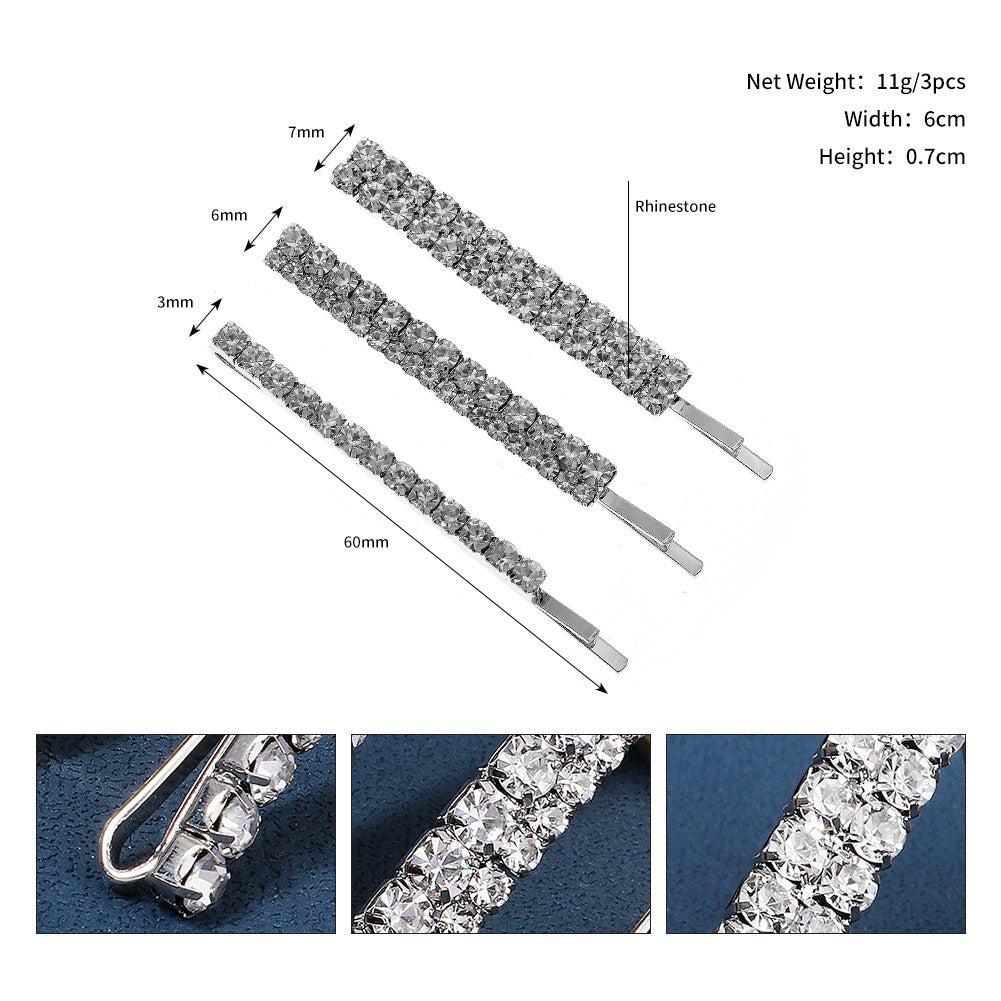 Bridal style simple double row rhine-diamond metal hairpin for women bangs hairpin side clip 676372531083