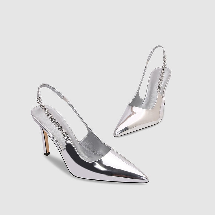 Silver Metallic Slingback Heel Sandals 715572448684