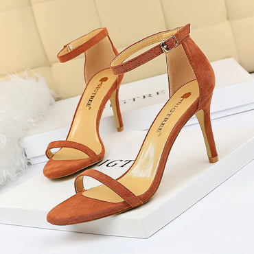 Fashion sexy women's sandals slim high heel suede open toe line dress heels  shoes 571179755874