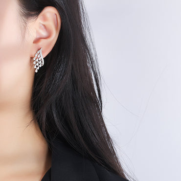 White zircon earrings with fringe  681850127507