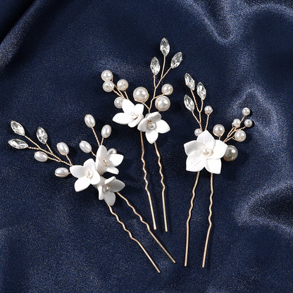 Bride wedding headwear White flower U-shaped Hairpins set of 3 684387483787