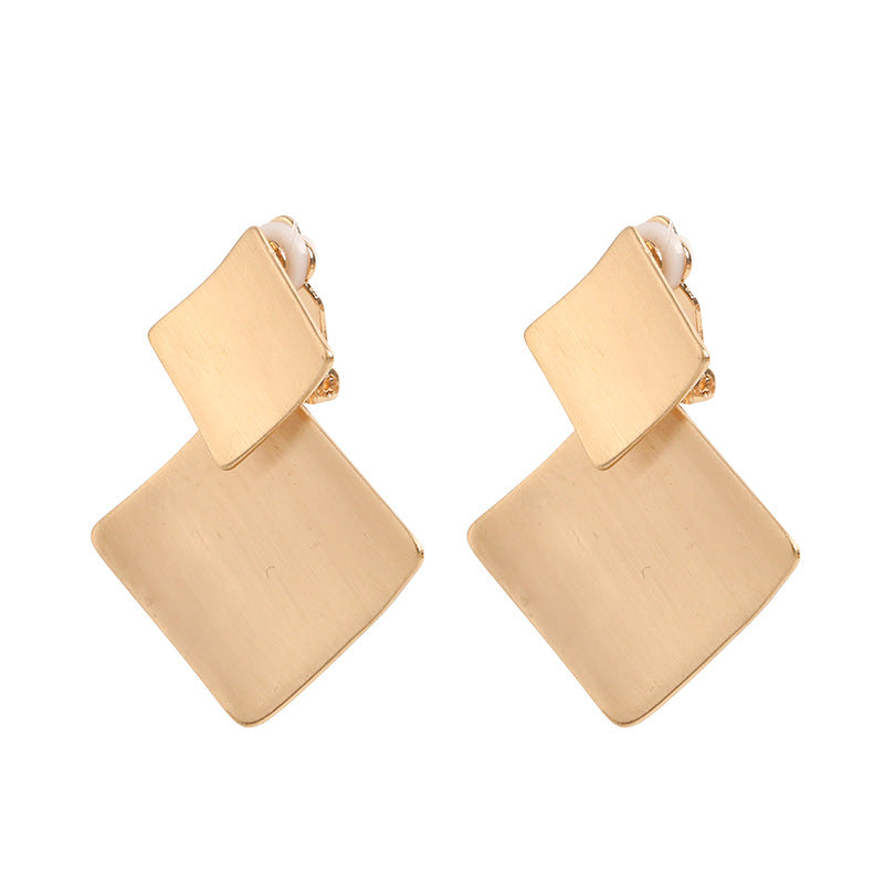 Simple square geometry alloy earrings Fashion light luxury all-in-one women's ear clips 720384731306