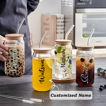 Creative Coke cup bamboo straw glass can print logo water cup 821160324364