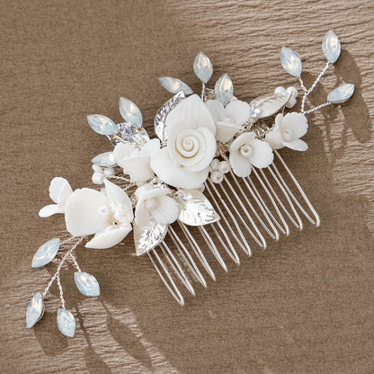Bridal hair accessories Retro Jelly drill hand insert comb ceramic flower comb 733586558031