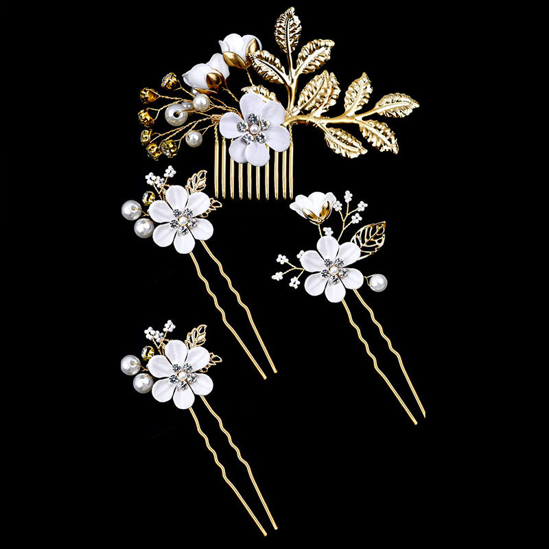 Wedding Hair Comb Pearl Crystal Bride Hair Accessories Set of 4 709072032456