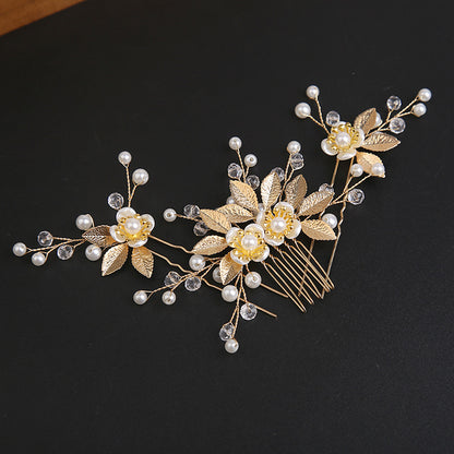 Gold Leaf Hair Comb Handmade Bride Crown Headpiece Flower comb set  690525637756