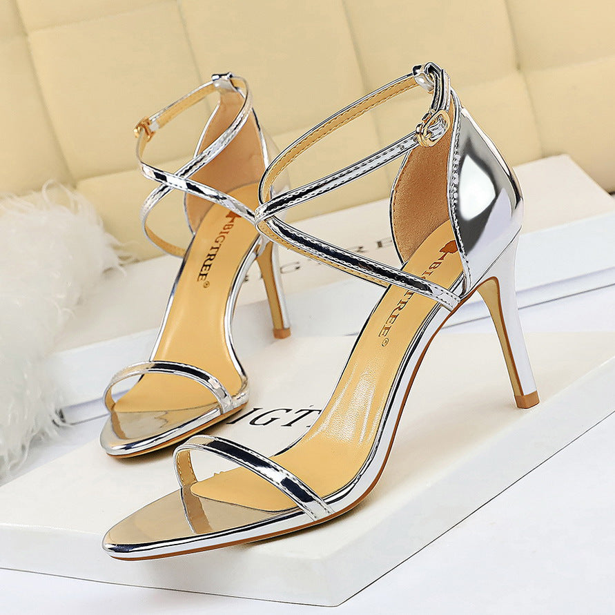 Fashion sexy slim summer high heels stiletto high heel cutout cross strap dress shoes 571572295848